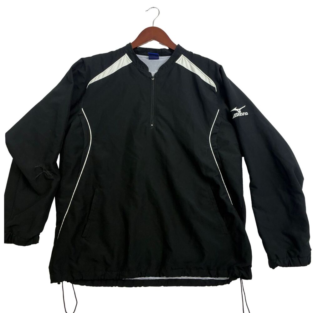 Mizuno Mens Small Black Pullover Windbreaker Jacket 1/4 Zip Athletic Running